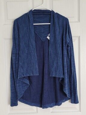 Athleta Navy Blue Open-Front Draped Cardigan